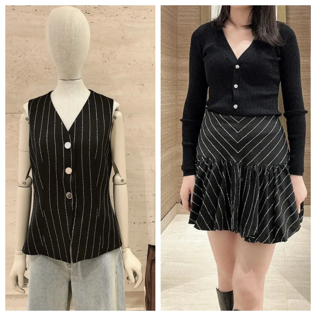 Women's Black Suit Set Hot Diamond Decoration V-neck Sleeveless Single Breasted Vest + High Waisted Mini Skirt 2026 Spring
Women's Black Suit Set Hot Diamond Decoration V-neck Sleeveless Single Breasted Vest + High Waisted Mini Skirt 2026 Spring