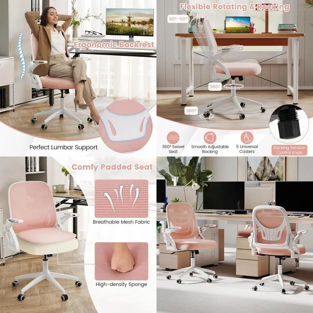 Ergonomic Swivel Desk Chair with Adjustable Height, Flip-Up Armrests, and Lumbar Support for Comfortable Work and Gaming (Pink)
Ergonomic Swivel Desk Chair with Adjustable Height, Flip-Up Armrests, and Lumbar Support for Comfortable Work and Gaming (Pink)