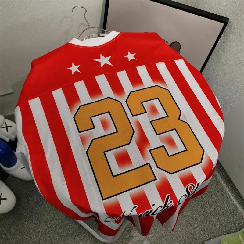 25SS Red White Striped Cactus Jack Oversized T-shirt Mesh Sports Breathable Tops No.23 Men T Shirts
25SS Red White Striped Cactus Jack Oversized T-shirt Mesh Sports Breathable Tops No.23 Men T Shirts