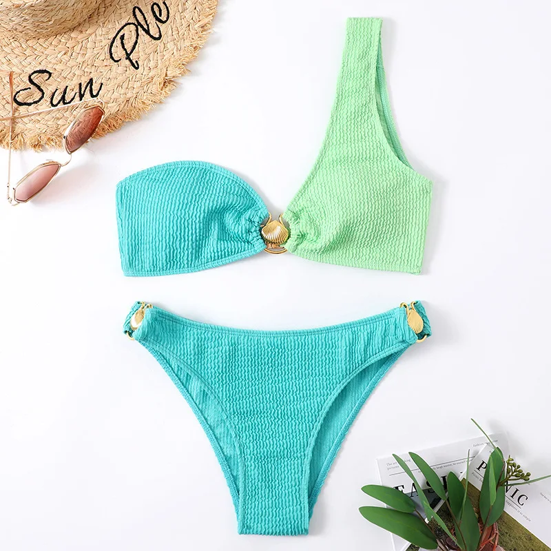 One Shoulder Swimsuit 2023 Patchwork Bikini Set Sexy Push Up Swimwear Women Metal Shell Connector Bathing Suit
One Shoulder Swimsuit 2023 Patchwork Bikini Set Sexy Push Up Swimwear Women Metal Shell Connector Bathing Suit