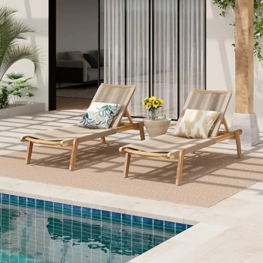 Set of 2 Outdoor Patio Wood Adjustable Chaise Lounges with Rope Seating, Rope Chaise Lounge with Acacia Wood Frame, Chaise Loun
Set of 2 Outdoor Patio Wood Adjustable Chaise Lounges with Rope Seating, Rope Chaise Lounge with Acacia Wood Frame, Chaise Loun