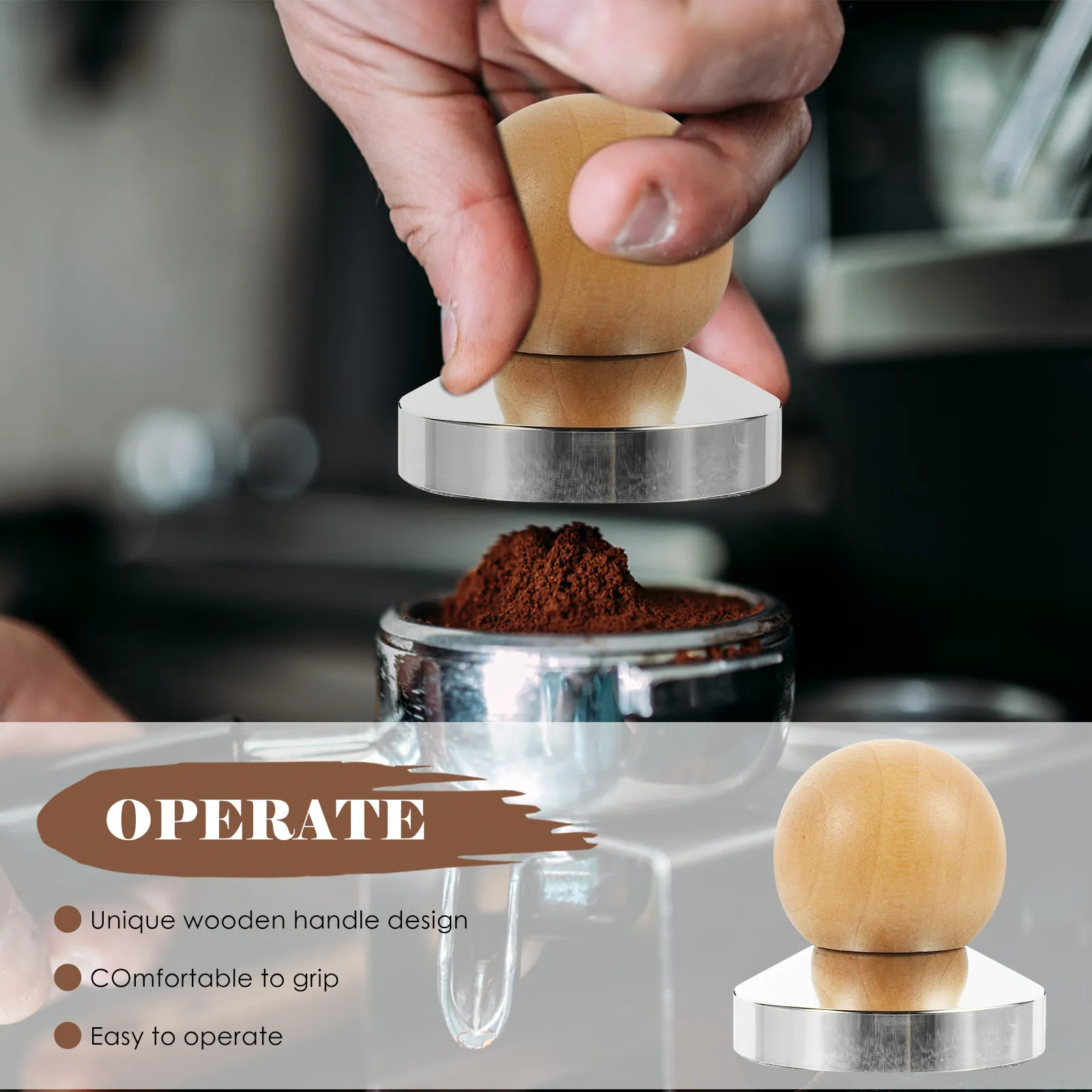 Professional Espresso Tamper with Ergonomic Wooden Handle Flat Base Stainless Steel Coffee Tamping Tool for Home Cafe Bar
Professional Espresso Tamper with Ergonomic Wooden Handle Flat Base Stainless Steel Coffee Tamping Tool for Home Cafe Bar