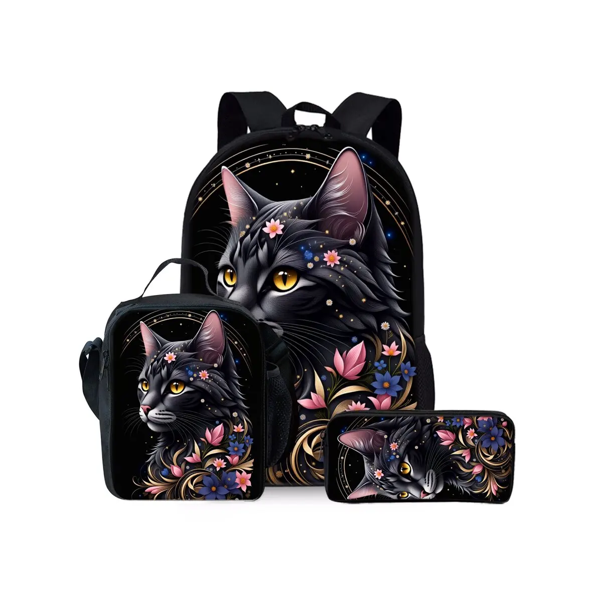 Flower Black Cat Print Three Piece Backpacks Set for Boy and Girls Best Gifts 2D Flat Cartoon School Bag for Children
Flower Black Cat Print Three Piece Backpacks Set for Boy and Girls Best Gifts 2D Flat Cartoon School Bag for Children