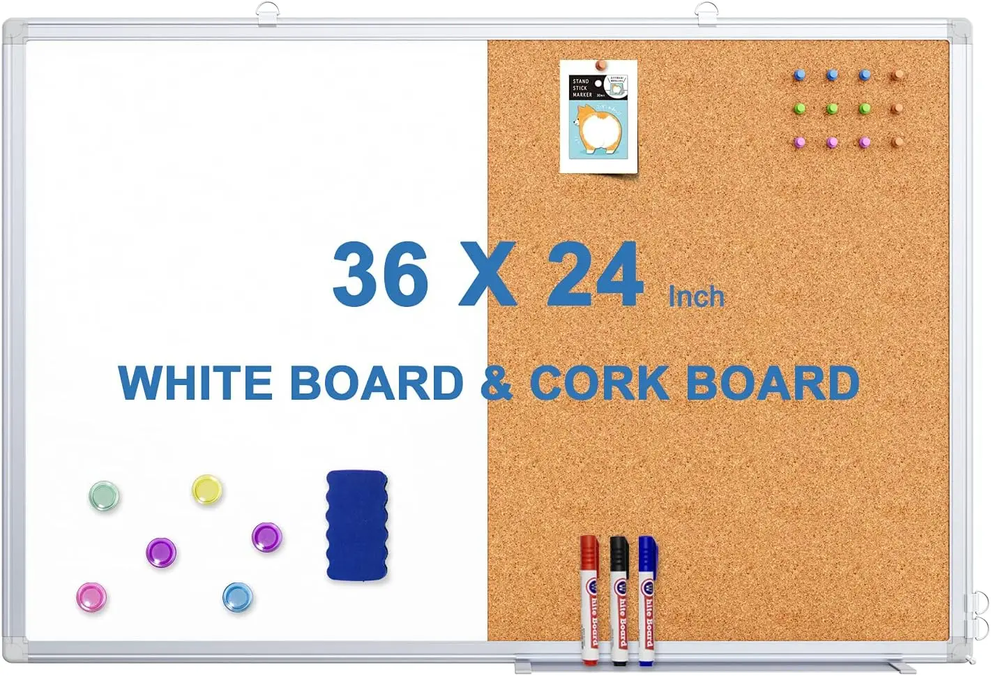 36x24 Inch Magnetic Whiteboard & Cork Board Combo, Wall Mounted Dry Erase Bulletin for Home Office School
36x24 Inch Magnetic Whiteboard & Cork Board Combo, Wall Mounted Dry Erase Bulletin for Home Office School