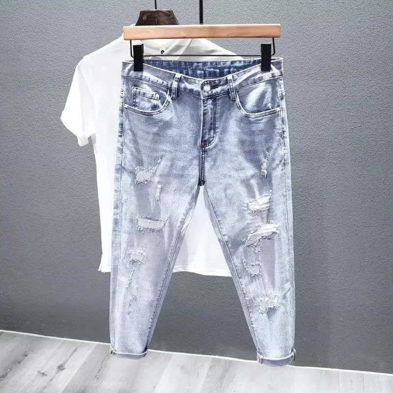 Summer New Fashion Ripped Patch Men's Trendy Brand Youth Washed Slim-fitting Small Feet Pants Men Clothing Luxury Brand Jeans
Summer New Fashion Ripped Patch Men's Trendy Brand Youth Washed Slim-fitting Small Feet Pants Men Clothing Luxury Brand Jeans