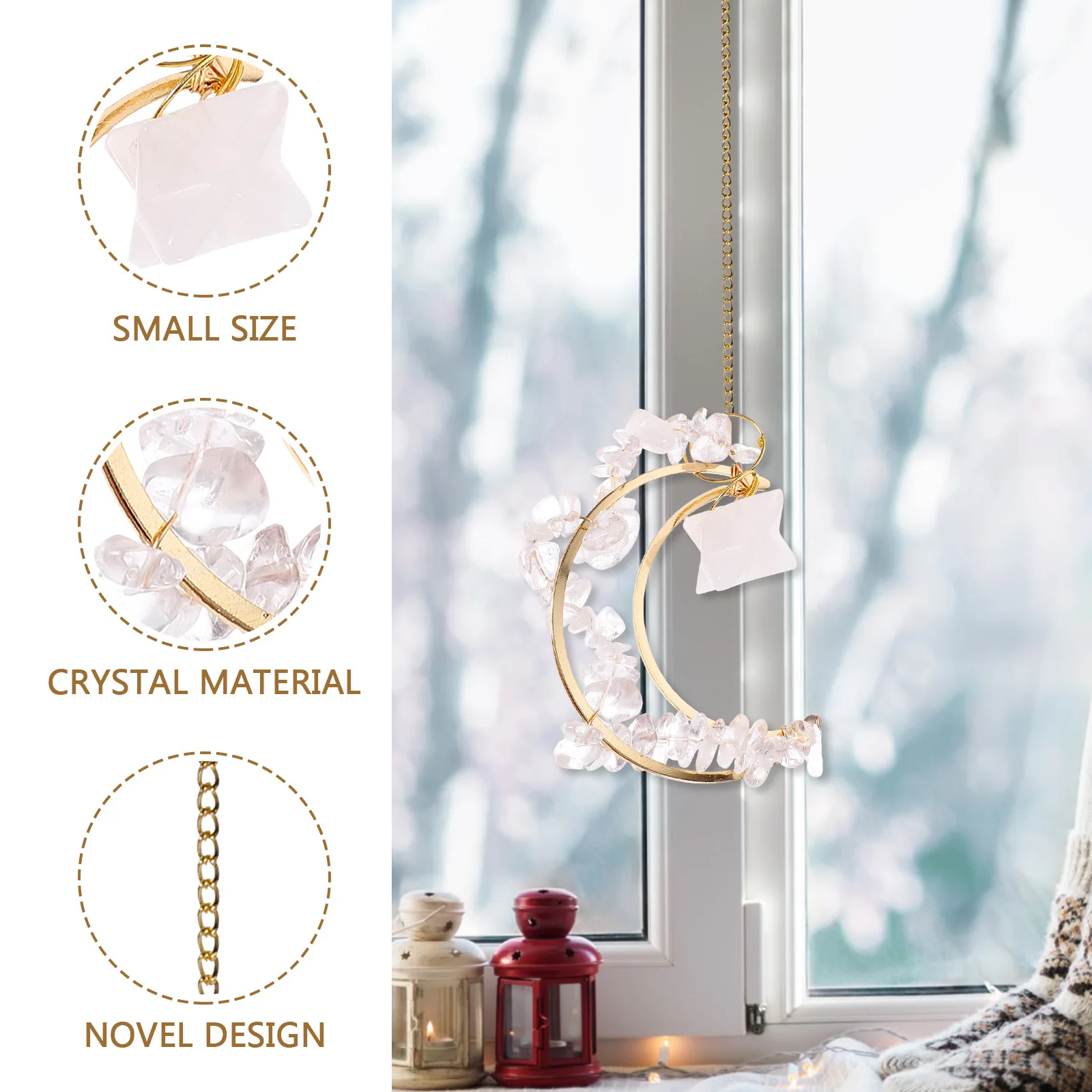 Moon Shaped Hanging Crystal Sun Catcher Delicate Prism Pendant Home Garden Window Decoration Lightweight Crystal Hanging Decor 
Moon Shaped Hanging Crystal Sun Catcher Delicate Prism Pendant Home Garden Window Decoration Lightweight Crystal Hanging Decor