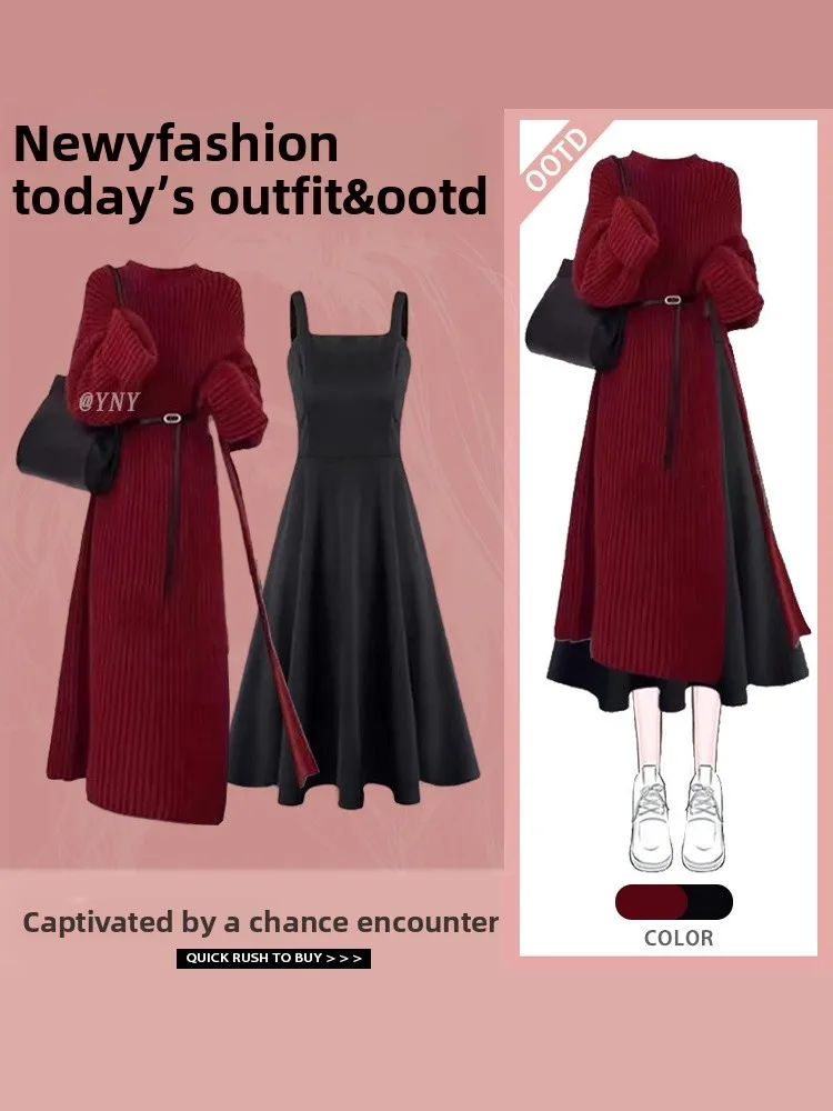 Elegant Red Long Knit Dress Split Design Fashionable Autumn Winter New Style Charming Waist Cinched Two Piece Set Polyester F...
Elegant Red Long Knit Dress Split Design Fashionable Autumn Winter New Style Charming Waist Cinched Two Piece Set Polyester F...