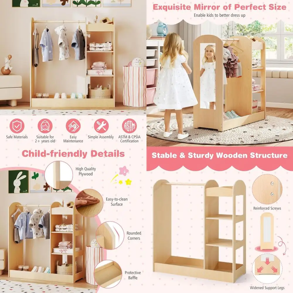 Детский органайзер для костюмов из натурального дерева с зеркалом, вешалкой для одежды, 3-ярусными полками и нижним лотком
Детский органайзер для костюмов из натурального дерева с зеркалом, вешалкой для одежды, 3-ярусными полками и нижним лотком