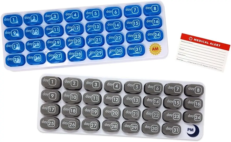 Monthly Pill Organizer 2 Times Daily AM/PM 31-Day Pill Box, Small Removable Travel Pods with Medical Alert Card
Monthly Pill Organizer 2 Times Daily AM/PM 31-Day Pill Box, Small Removable Travel Pods with Medical Alert Card