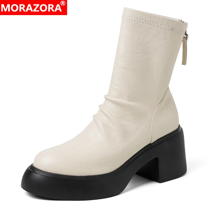 MORAZORA New Stretch Leather Ankle Boots Handmade Chunky High Heels Zipper Autumn Winter Platform Fashion Boots Ladies Shoes
MORAZORA New Stretch Leather Ankle Boots Handmade Chunky High Heels Zipper Autumn Winter Platform Fashion Boots Ladies Shoes