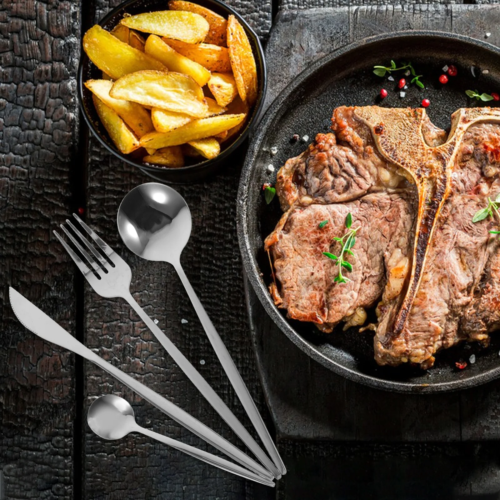 Stainless Steel Dinnerware Set Flatware Cutlery Kit For Steak Western Food Reusable Utensils Fork Spoon Tea Spoon Ergonomic
Stainless Steel Dinnerware Set Flatware Cutlery Kit For Steak Western Food Reusable Utensils Fork Spoon Tea Spoon Ergonomic