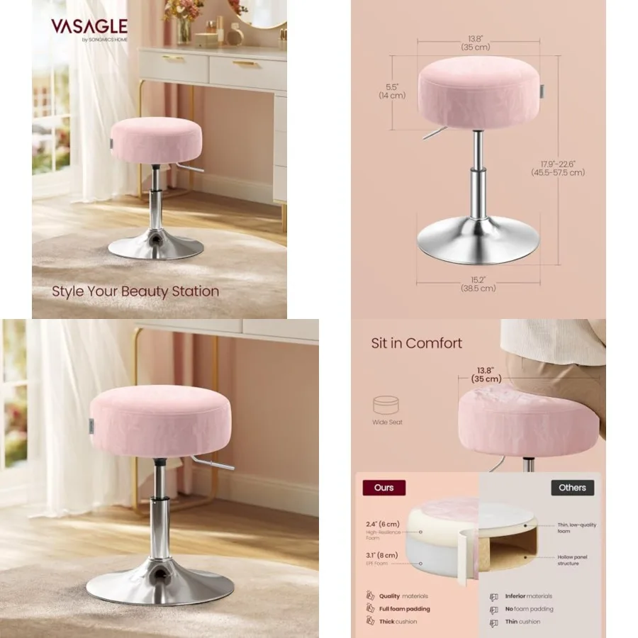 Adjustable Bar Stool, Makeup Vanity Chair, 360° Swivel Ottoman Stool, PU Upholstery, Thick Cushion, for Bedroom, Kitchen, Dinin
Adjustable Bar Stool, Makeup Vanity Chair, 360° Swivel Ottoman Stool, PU Upholstery, Thick Cushion, for Bedroom, Kitchen, Dinin