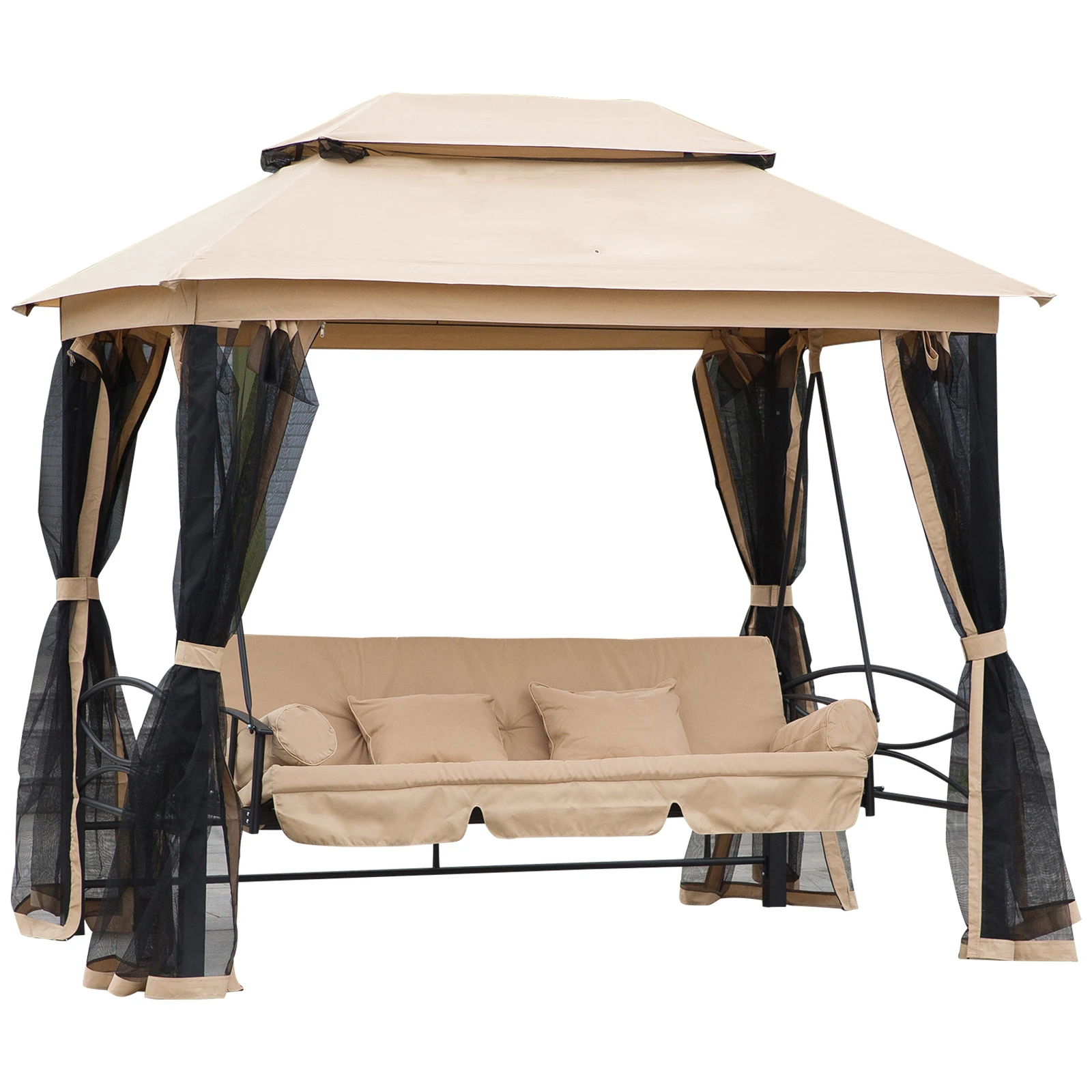 3 in 1 Folding Patio Swing W/ Canopy Outdoor Gazebo, Vented Top, Pillows, Beige
3 in 1 Folding Patio Swing W/ Canopy Outdoor Gazebo, Vented Top, Pillows, Beige