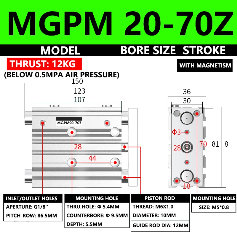 ABILKEEN MGPM Series Pneumatic Compact Guide Cylinder MGPM20-70Z 20MM Bore X 70MM Stroke Thin Three Axis Three Rod Air Cylinder
ABILKEEN MGPM Series Pneumatic Compact Guide Cylinder MGPM20-70Z 20MM Bore X 70MM Stroke Thin Three Axis Three Rod Air Cylinder
