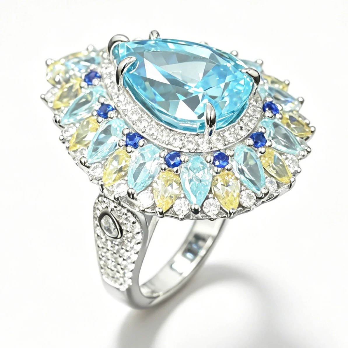 Luxury Aquamarine Cluster Statement Ring 925 Sterling Silver Women's Multi-gem Halo Cocktail Party Fine Jewelry Gifts
Luxury Aquamarine Cluster Statement Ring 925 Sterling Silver Women's Multi-gem Halo Cocktail Party Fine Jewelry Gifts