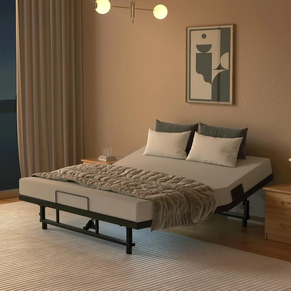 King Adjustable Bed Frame, Wireless Control, Under Bed Lighting, USB Station, Mattress Retaining Bar, Anti-Sliping Suede Cover
King Adjustable Bed Frame, Wireless Control, Under Bed Lighting, USB Station, Mattress Retaining Bar, Anti-Sliping Suede Cover