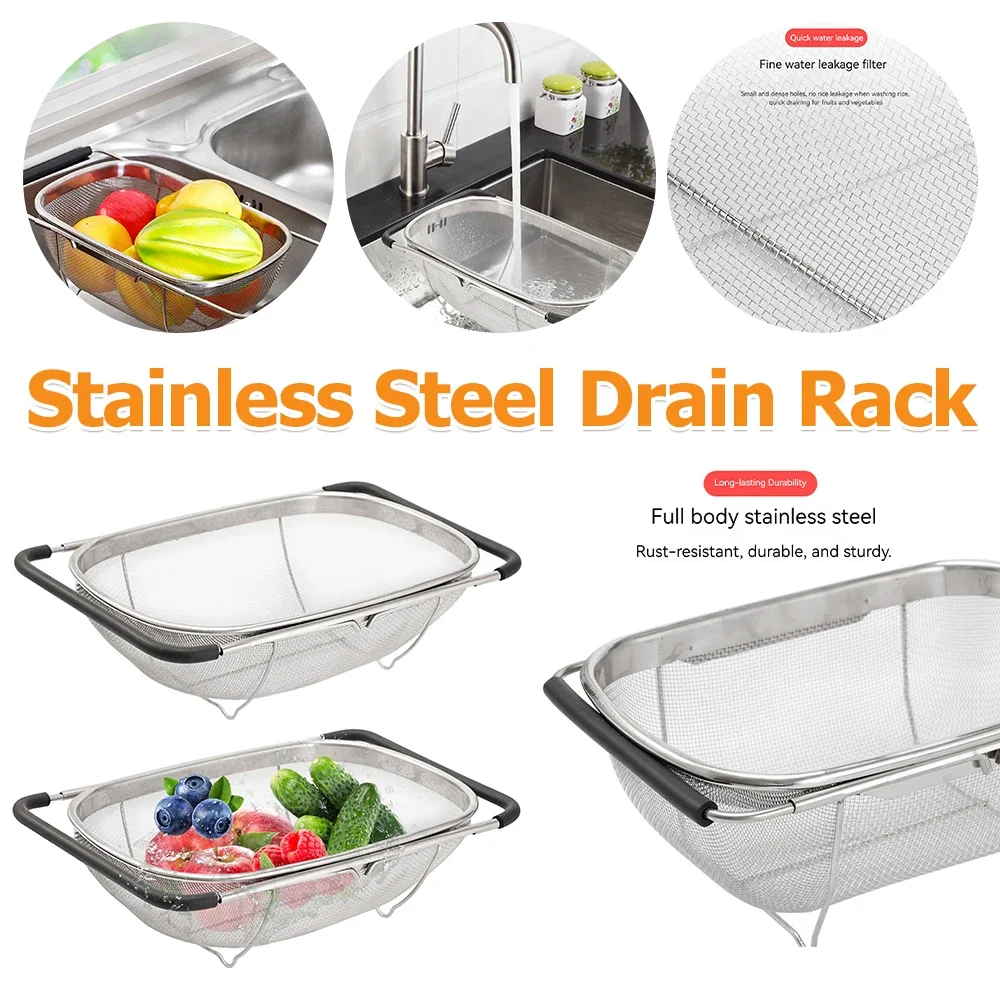 Stainless Steel Drain Basket with Expandable Handles Collapsible Sink Colander Strainer Basket Vegetable Fruits Wash Drain Basin
Stainless Steel Drain Basket with Expandable Handles Collapsible Sink Colander Strainer Basket Vegetable Fruits Wash Drain Basin