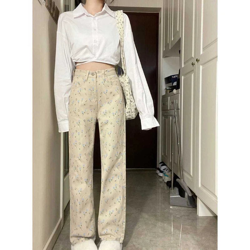 Street Retro Apricot Floral Jeans Women's High Waist Loose Wide Legs Casual All-match Straight Trousers Women Baggy Jeans Jeans
Street Retro Apricot Floral Jeans Women's High Waist Loose Wide Legs Casual All-match Straight Trousers Women Baggy Jeans Jeans