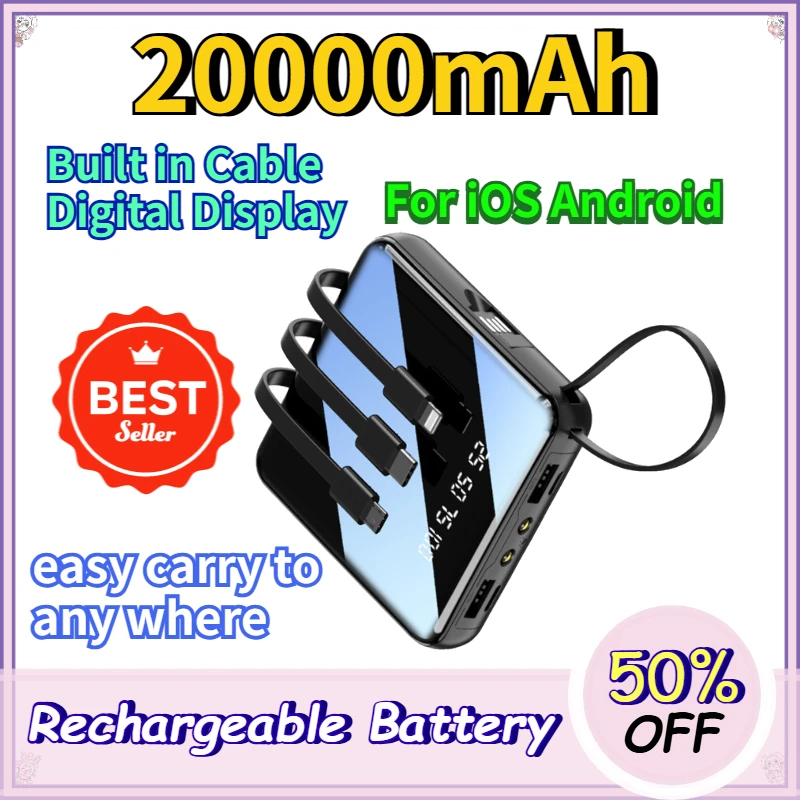 Built in Cable 20000mAh Power Bank Mini Portable with Digital Display High Capacity Battery for IOS Android
Built in Cable 20000mAh Power Bank Mini Portable with Digital Display High Capacity Battery for IOS Android