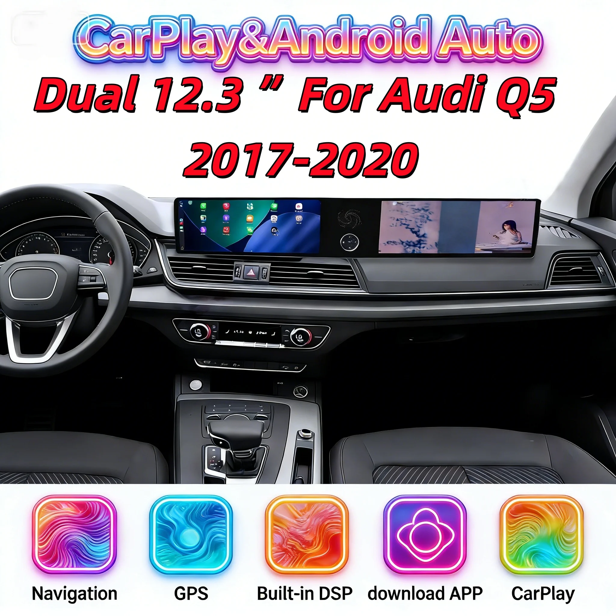 24.6" Dual Screen Multimedia Android Auto Stereo For Audi Q5 2017-2020 Wireless CarPlay Headunit Touch Screen Head unit GPS
24.6" Dual Screen Multimedia Android Auto Stereo For Audi Q5 2017-2020 Wireless CarPlay Headunit Touch Screen Head unit GPS