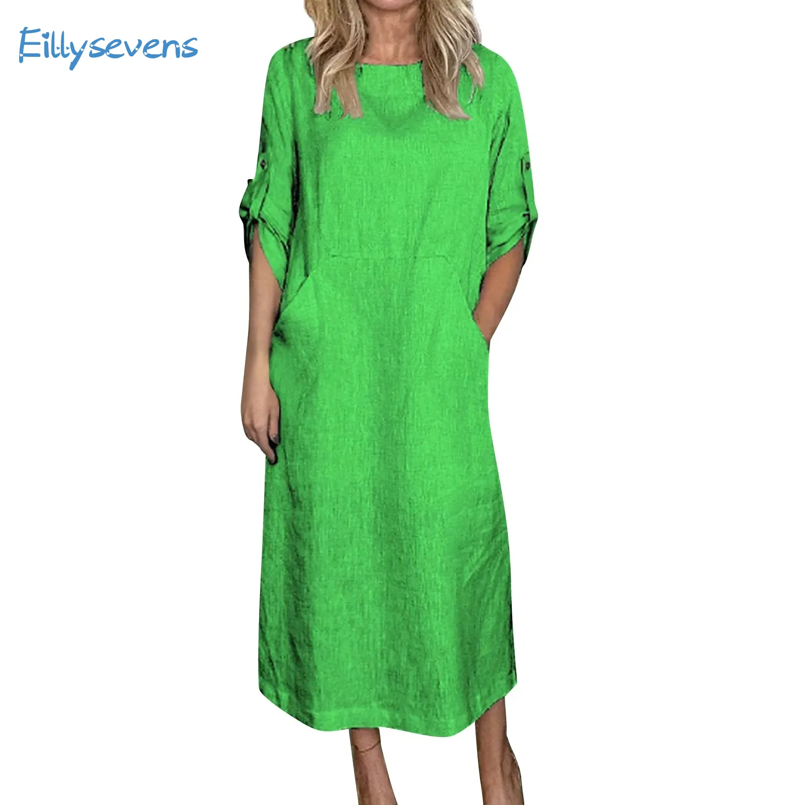Women'S New Cotton And Linen Dress Casual Simple Solid Round Neck Double Side Pockets 3/4 Sleeve Long Dress Comfy All-Match
Women'S New Cotton And Linen Dress Casual Simple Solid Round Neck Double Side Pockets 3/4 Sleeve Long Dress Comfy All-Match