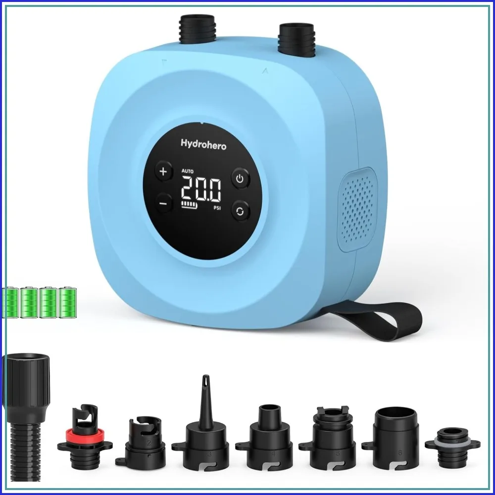 Rechargeable 20PSI SUP Pump, Dual Stage Auto-Off, Portable for Paddle Boards, Kite, Tent, Boat
Rechargeable 20PSI SUP Pump, Dual Stage Auto-Off, Portable for Paddle Boards, Kite, Tent, Boat