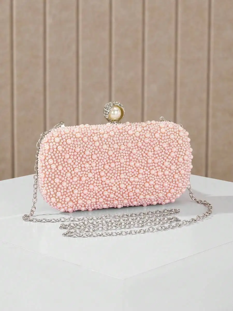 Womens Pink Faux Pearl Clutch Bag With Chain Strap For Evening Party Formal Occasion
Womens Pink Faux Pearl Clutch Bag With Chain Strap For Evening Party Formal Occasion