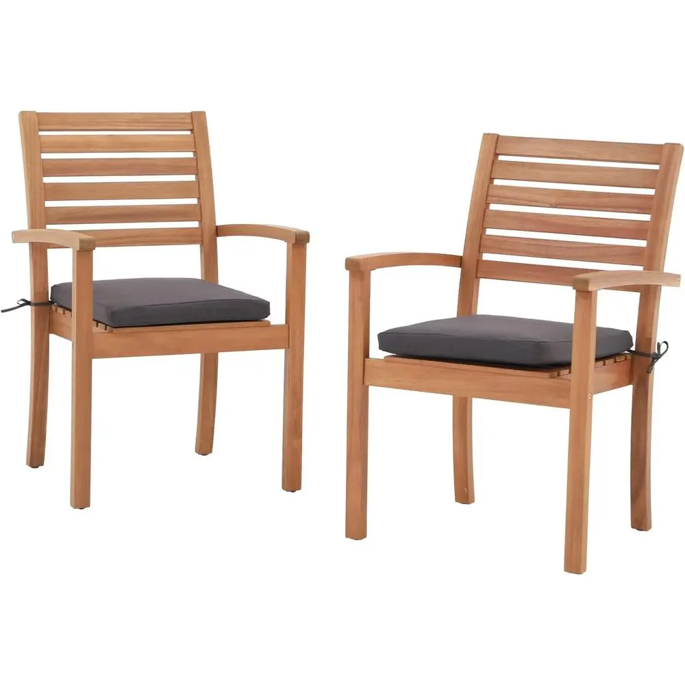 Outdoor Acacia Wood Patio Dining Chairs Set of 2 with Armrests and Removable Grey Fabric Cushions
Outdoor Acacia Wood Patio Dining Chairs Set of 2 with Armrests and Removable Grey Fabric Cushions