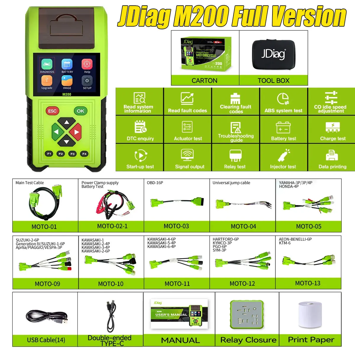 Сканер JDiag M200, тестер батареи, многофункциональный диагностический инструмент для мотоцикла для BMW/Honda/Kawasaki/Yamaha/SUZUKI 
Сканер JDiag M200, тестер батареи, многофункциональный диагностический инструмент для мотоцикла для BMW/Honda/Kawasaki/Yamaha/SUZUKI