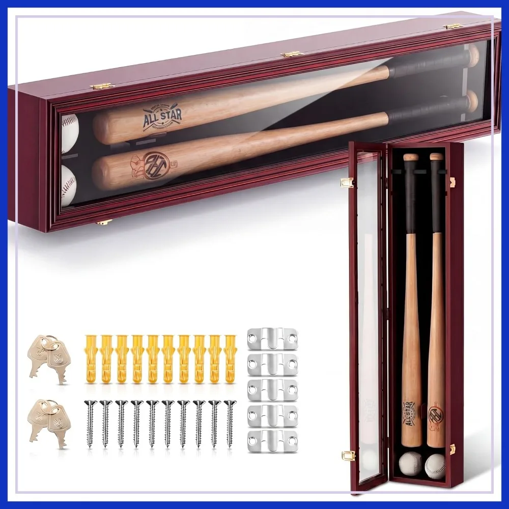 2 Baseball Bat Display Case Wall Mount Wooden Holder Lockable Acrylic Door UV Protective Shadow Box for Father's Day Gift
2 Baseball Bat Display Case Wall Mount Wooden Holder Lockable Acrylic Door UV Protective Shadow Box for Father's Day Gift