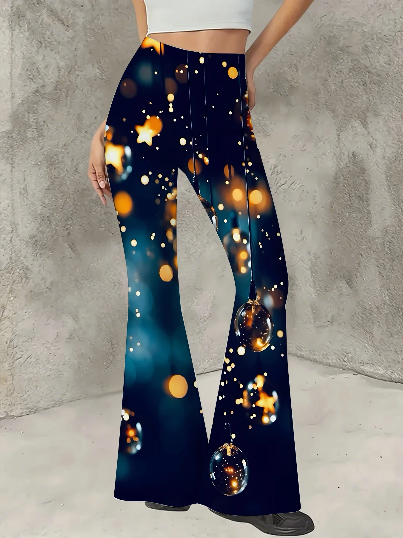 Retro Printed Flare Pants Women High Waist Polyester Knit Bell Bottom Trousers
Retro Printed Flare Pants Women High Waist Polyester Knit Bell Bottom Trousers