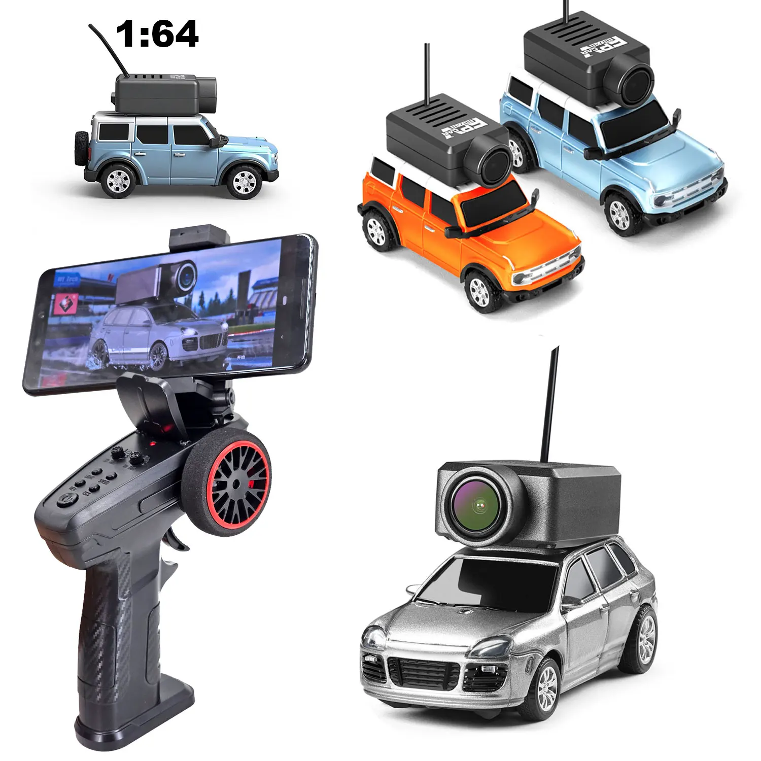 Радиоуправляемый автомобиль FPV 1:64 с управлением по телефону, HD-камерой 720P и контроллером 2,4G, полнопропорциональное рулевое управление и дроссель, стабилизатор гироскопа 
Радиоуправляемый автомобиль FPV 1:64 с управлением по телефону, HD-камерой 720P и контроллером 2,4G, полнопропорциональное рулевое управление и дроссель, стабилизатор гироскопа