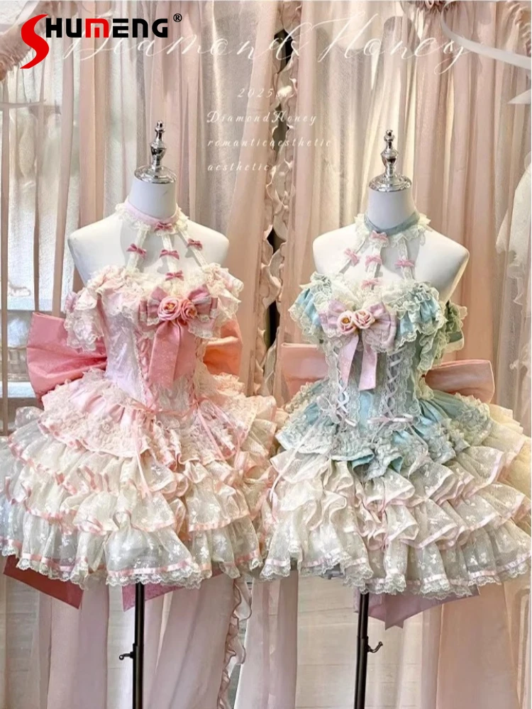 Spring Summer New Sweet Fairy Style Dresses for Women Lace Rose Bud Off-Shoulder Halter Princess Dress Lolita Mini Puffy Dress
Spring Summer New Sweet Fairy Style Dresses for Women Lace Rose Bud Off-Shoulder Halter Princess Dress Lolita Mini Puffy Dress