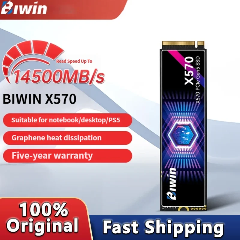 BIWIN X570 PCIe 5.0 X 4 M.2 2280 2TB SSD Internal Solid State Hard Drive For PC PS5 and laptop
BIWIN X570 PCIe 5.0 X 4 M.2 2280 2TB SSD Internal Solid State Hard Drive For PC PS5 and laptop