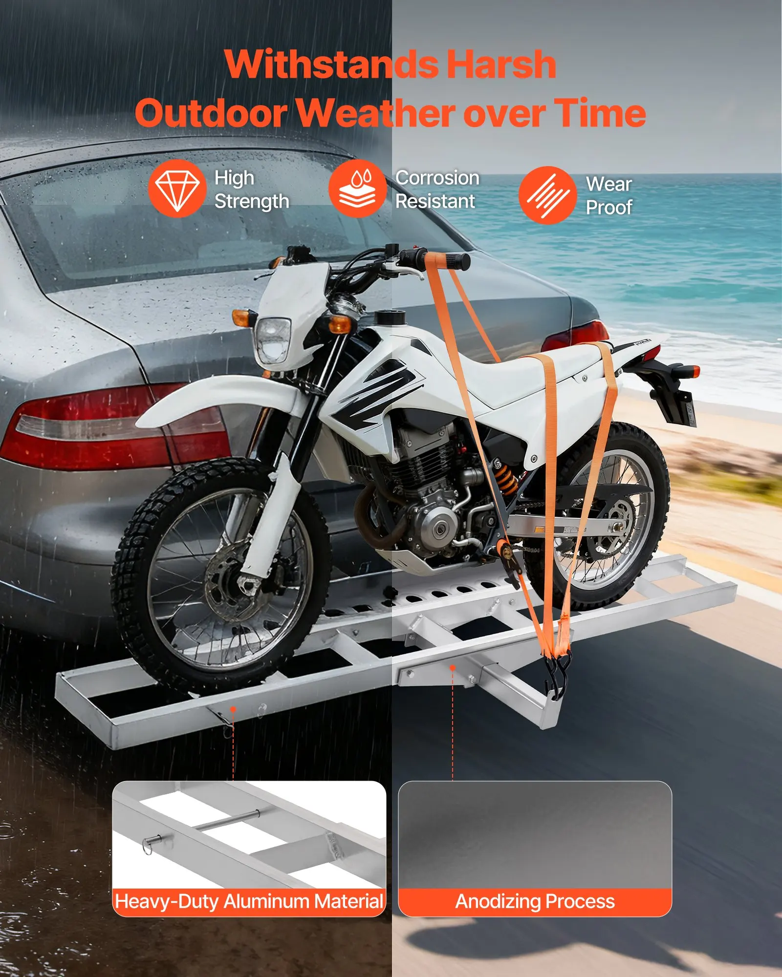 Motorcycle Carrier, 400 Lbs Capacity, Heavy Duty Aluminum Hitch Mount Rack With 47in Loading Ramp, Straps & Stabilizer, Scooter
Motorcycle Carrier, 400 Lbs Capacity, Heavy Duty Aluminum Hitch Mount Rack With 47in Loading Ramp, Straps & Stabilizer, Scooter