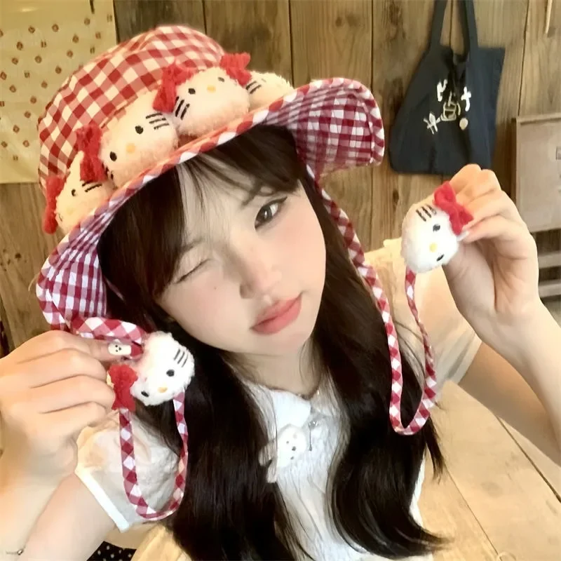 Hat Hello Kitty Anime Peripheral Y2k Red Grid Ornaments Fisherman Hat Cartoon Cute Fashion Versatile Personality Sweet
Hat Hello Kitty Anime Peripheral Y2k Red Grid Ornaments Fisherman Hat Cartoon Cute Fashion Versatile Personality Sweet