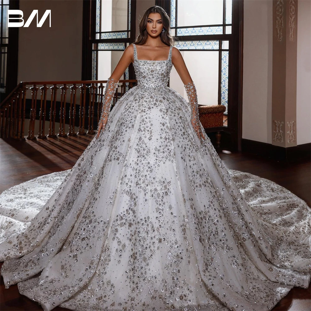 BRLMALL Elegant Square Neck Wedding Dresses For Women With Beads And Sequins Appliques Bride Dress Luxury Cathedral Bridal Gown
BRLMALL Elegant Square Neck Wedding Dresses For Women With Beads And Sequins Appliques Bride Dress Luxury Cathedral Bridal Gown