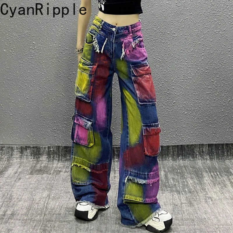 Painted Tie Dye Multi Pockets Cargo Jeans for Women All-match New Spring Autumn Hot Chick High Waist Floor-length Denim Pants
Painted Tie Dye Multi Pockets Cargo Jeans for Women All-match New Spring Autumn Hot Chick High Waist Floor-length Denim Pants