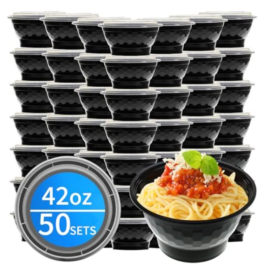 Meal Prep Bowls Containers, 50 Sets 42oz 100-Piece Plastic Bowls with Lids for Soup Salad, Disposable To Go Food Storage Contai
Meal Prep Bowls Containers, 50 Sets 42oz 100-Piece Plastic Bowls with Lids for Soup Salad, Disposable To Go Food Storage Contai