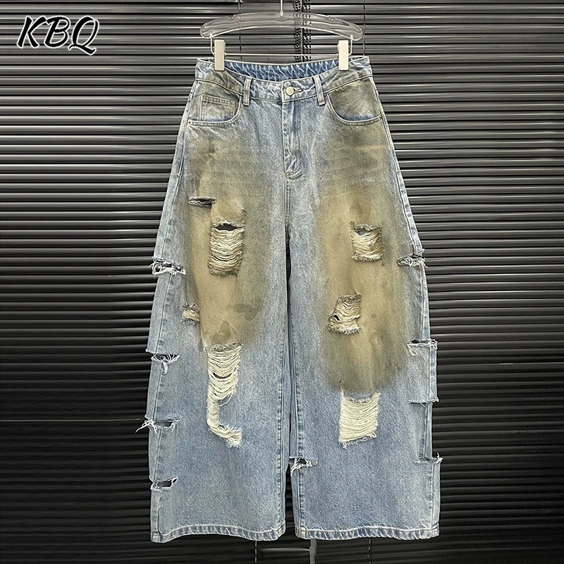 KBQ Hit Color Hollow Out Loose Street Denim Pants for Women High Waist Spliced Pockets Loose Wide Leg Pants Female Fashion New
KBQ Hit Color Hollow Out Loose Street Denim Pants for Women High Waist Spliced Pockets Loose Wide Leg Pants Female Fashion New