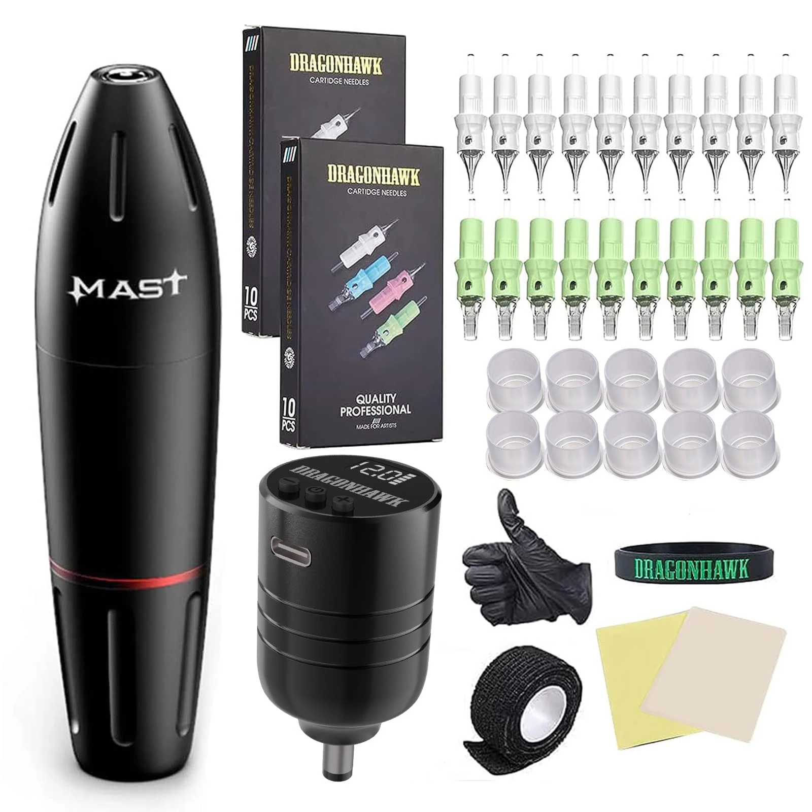 Dragonhawk Complete Tattoo Kit Beginner Tattoo Gun Kit Wireless Tattoo Machine Kit Lightweight 1300mAh Battery Power Supply
Dragonhawk Complete Tattoo Kit Beginner Tattoo Gun Kit Wireless Tattoo Machine Kit Lightweight 1300mAh Battery Power Supply