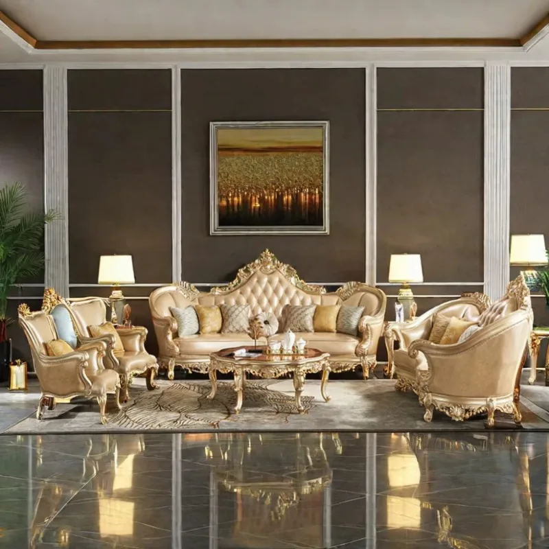 European 1234 Seats Combination Sectional Sofa Set Genuine Leather Solid Wood Carving Home Living Room Villa Hotel Use
European 1234 Seats Combination Sectional Sofa Set Genuine Leather Solid Wood Carving Home Living Room Villa Hotel Use