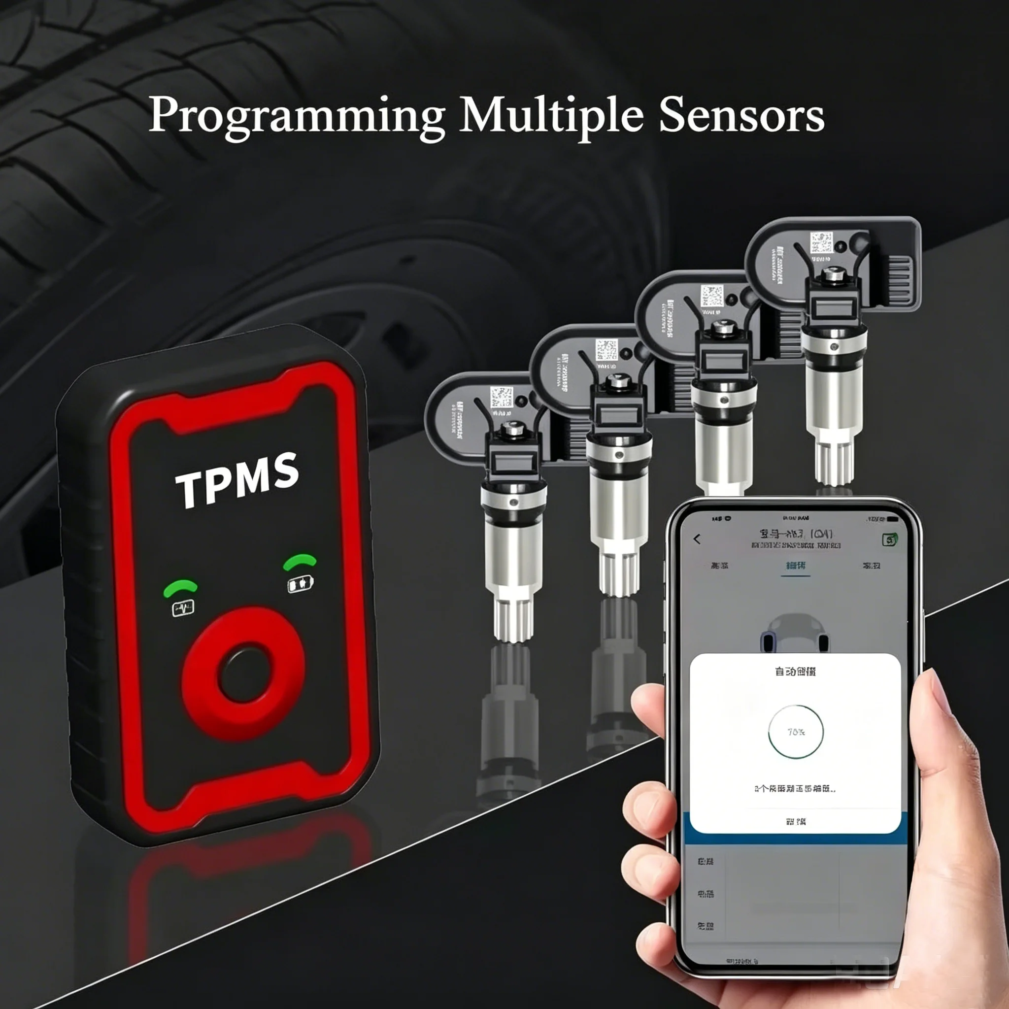 Programmable TPMS Sensors 2 in 1 433MHz+315MHz Program By Cell Phone APP Universal Tire Pressure Monitoring Sensor Metal Valve
Programmable TPMS Sensors 2 in 1 433MHz+315MHz Program By Cell Phone APP Universal Tire Pressure Monitoring Sensor Metal Valve