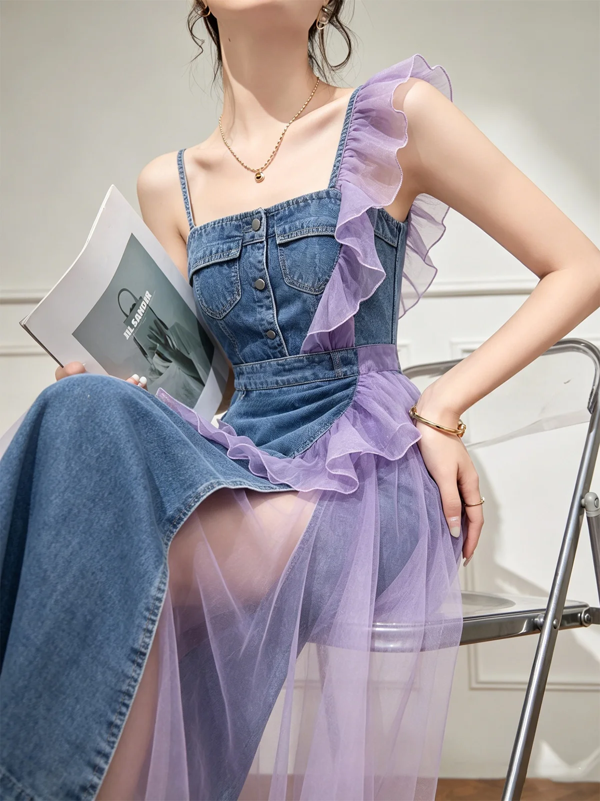 Summer Lulu Women's Dress High Waist Denim Patchwork Long Skirt Elegant Design A-Line Silhouette Sweet Style Casual Wear
Summer Lulu Women's Dress High Waist Denim Patchwork Long Skirt Elegant Design A-Line Silhouette Sweet Style Casual Wear