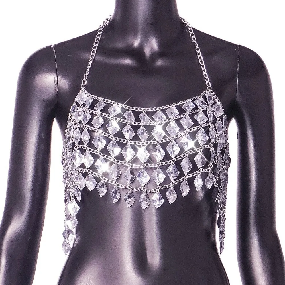Handmade Silver Metal Women'S Hollow Corset Rhinestone Decor See Through Bikini Straps Backless Design Gemstone Chest Ornaments
Handmade Silver Metal Women'S Hollow Corset Rhinestone Decor See Through Bikini Straps Backless Design Gemstone Chest Ornaments