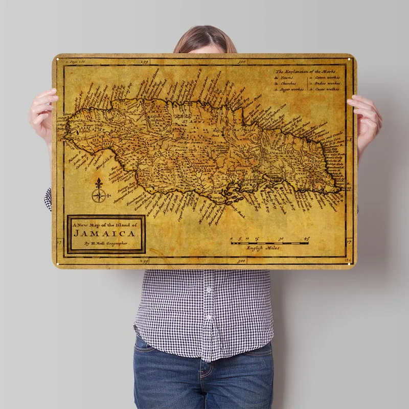 Vintage Map of Jamaica Metal Poster Coffee Bar Retro Metal Sign Tinplate Sign for Wall Art Decoration House Decor Club America
Vintage Map of Jamaica Metal Poster Coffee Bar Retro Metal Sign Tinplate Sign for Wall Art Decoration House Decor Club America