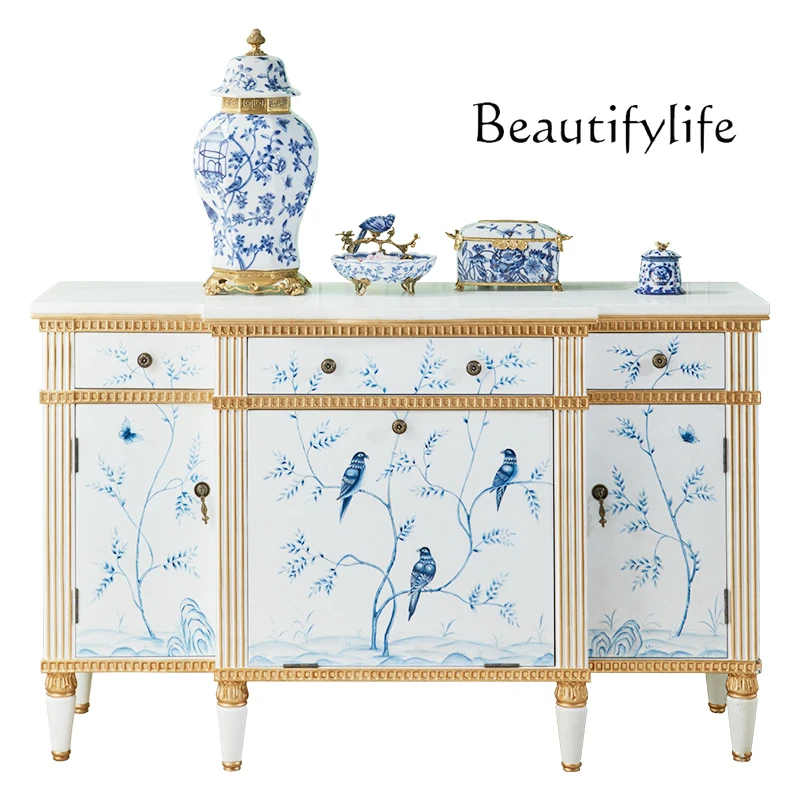Solid wood dining side new Chinese storage tea cabinet white room hallway entrance cabinet blue and white French high-end
Solid wood dining side new Chinese storage tea cabinet white room hallway entrance cabinet blue and white French high-end