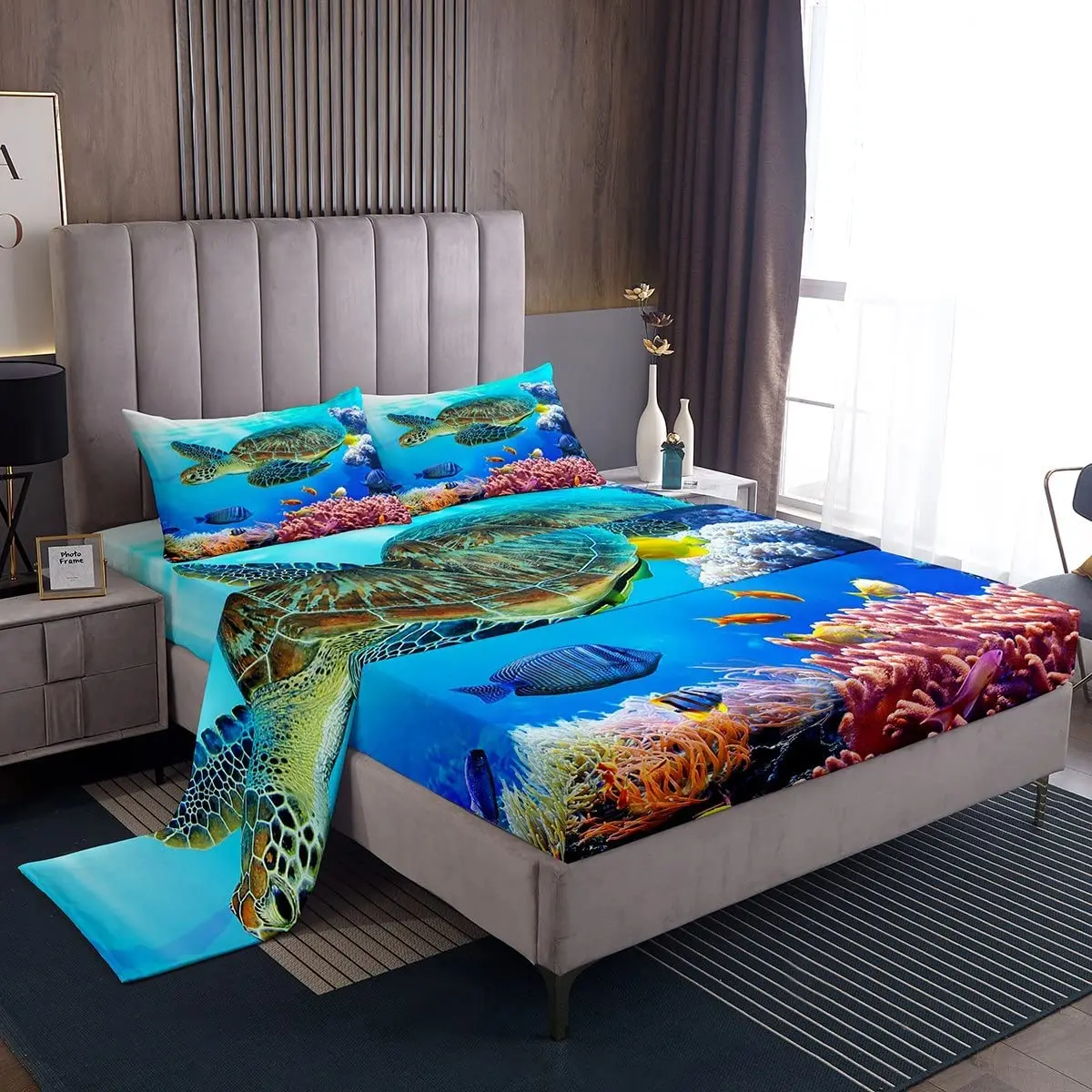 Ocean Turtle Sheet Set Full Size Teal Sea Turtle Underwater World Bed Sheets for Kids Fitted Sheet + Flat Sheet + 2 Pillow Cases
Ocean Turtle Sheet Set Full Size Teal Sea Turtle Underwater World Bed Sheets for Kids Fitted Sheet + Flat Sheet + 2 Pillow Cases