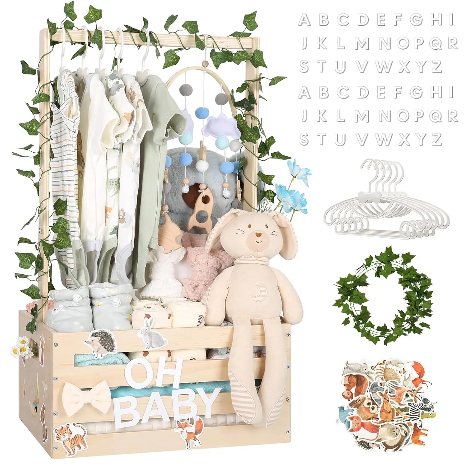 Large Baby Shower Gift Basket Wooden Crate with Personalized Letters Hangers for Newborn Baby Girl Boy
Large Baby Shower Gift Basket Wooden Crate with Personalized Letters Hangers for Newborn Baby Girl Boy