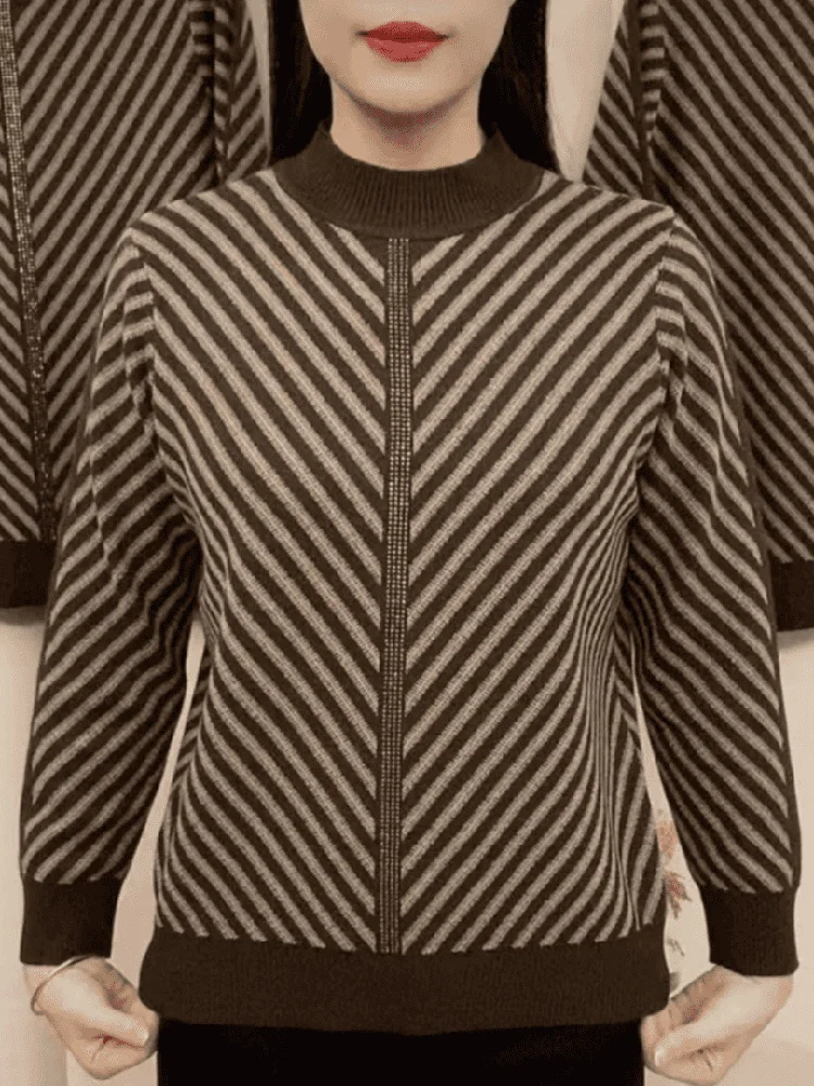 Круглый трикотаж в полоску в стиле ретро, женский теплый свитер, осень-зима, модная одежда для мам, свободная длинная све
Круглый трикотаж в полоску в стиле ретро, женский теплый свитер, осень-зима, модная одежда для мам, свободная длинная све